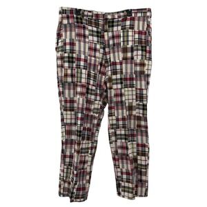 Mens 40x30 Jos A Bank Red Multi Madras Plaid Patch‎ Pocket Cotton Trousers